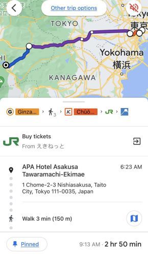 淺草到河口湖站 Google Map交通路線