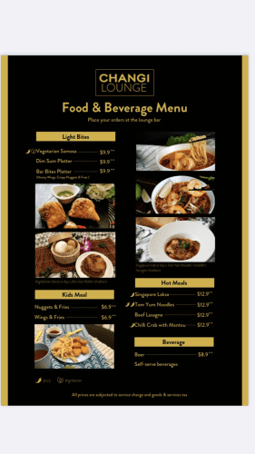 Changi Lounge menu 餐牌 新加坡Lounge Tour