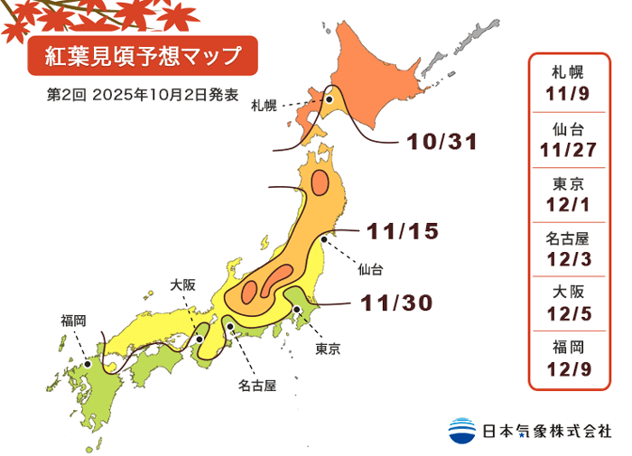 2025日本紅葉時間表