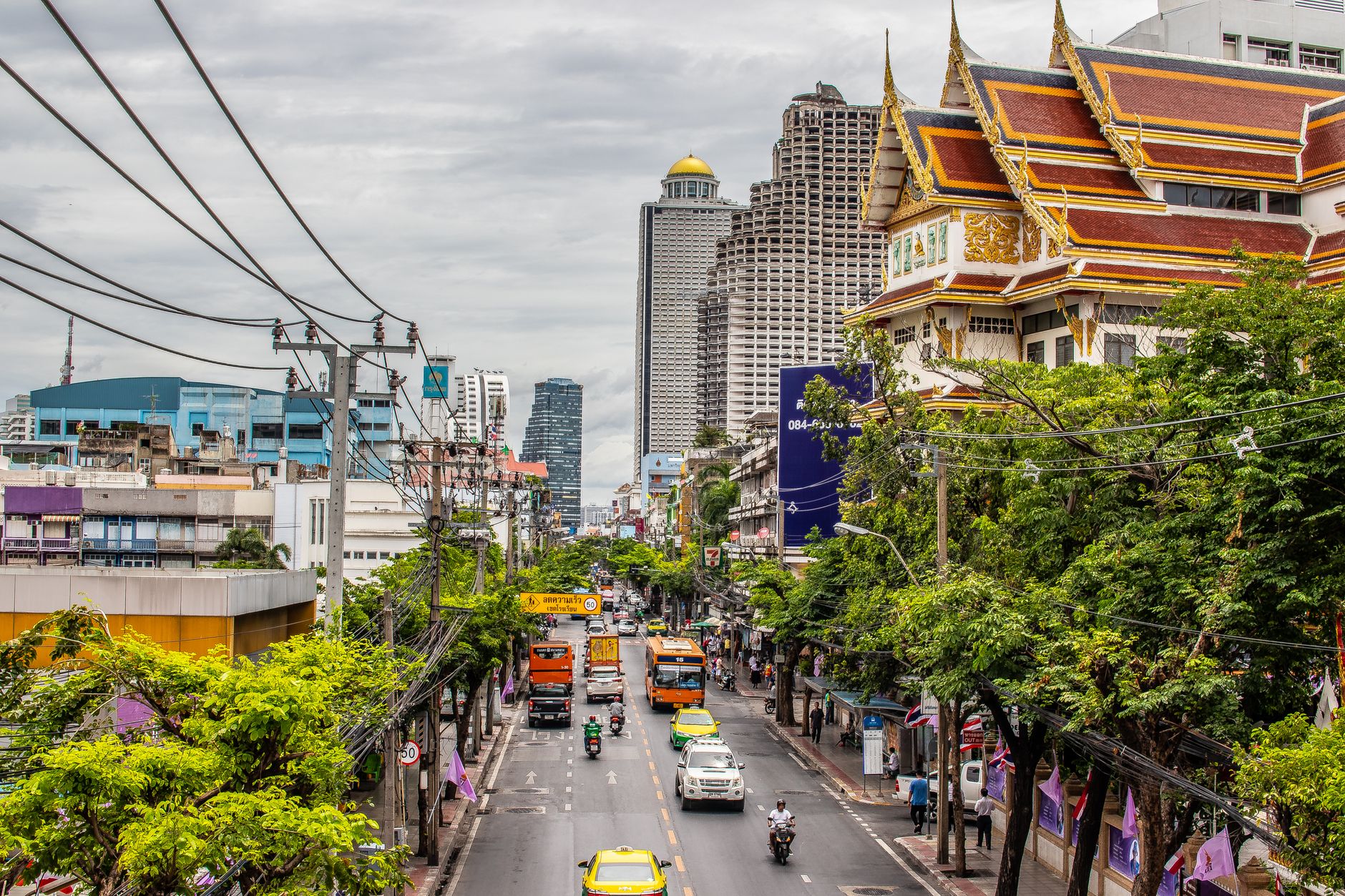 vibrant street scene in downtown bangkok